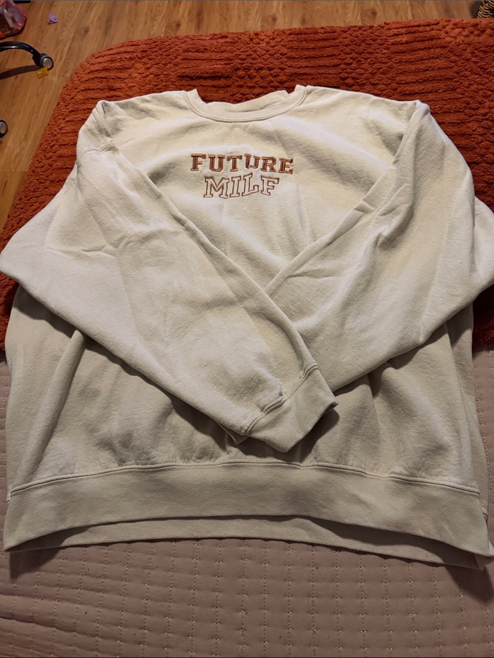 Gildan Cream Crewneck Sweatshirt with Rust Embroidery